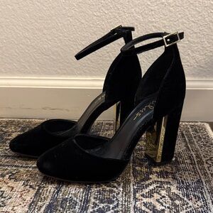 Lulu's Black Velvet Ankle Strap Heels